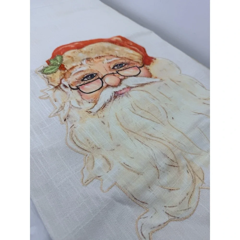 Oak Street Santa Christmas Table Runner 14x56 Cotton Appliqué Pom Pom Trim #3